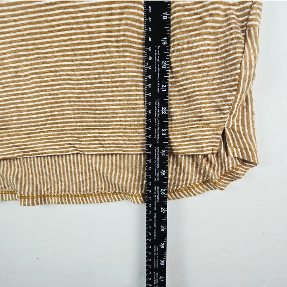 C&C California Striped Linen Hoodie Women XL Tan White Roll Tab Sleeve Pullover - Picture 9 of 9